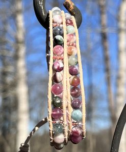 Orchid Garden, Leather & Stone Double Wrap Bracelet