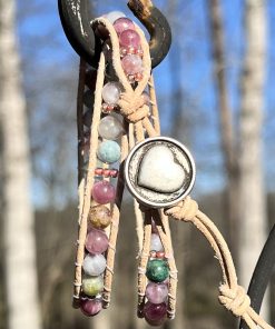 Alternative view of Orchid Garden, Leather & Stone Double Wrap Bracelet