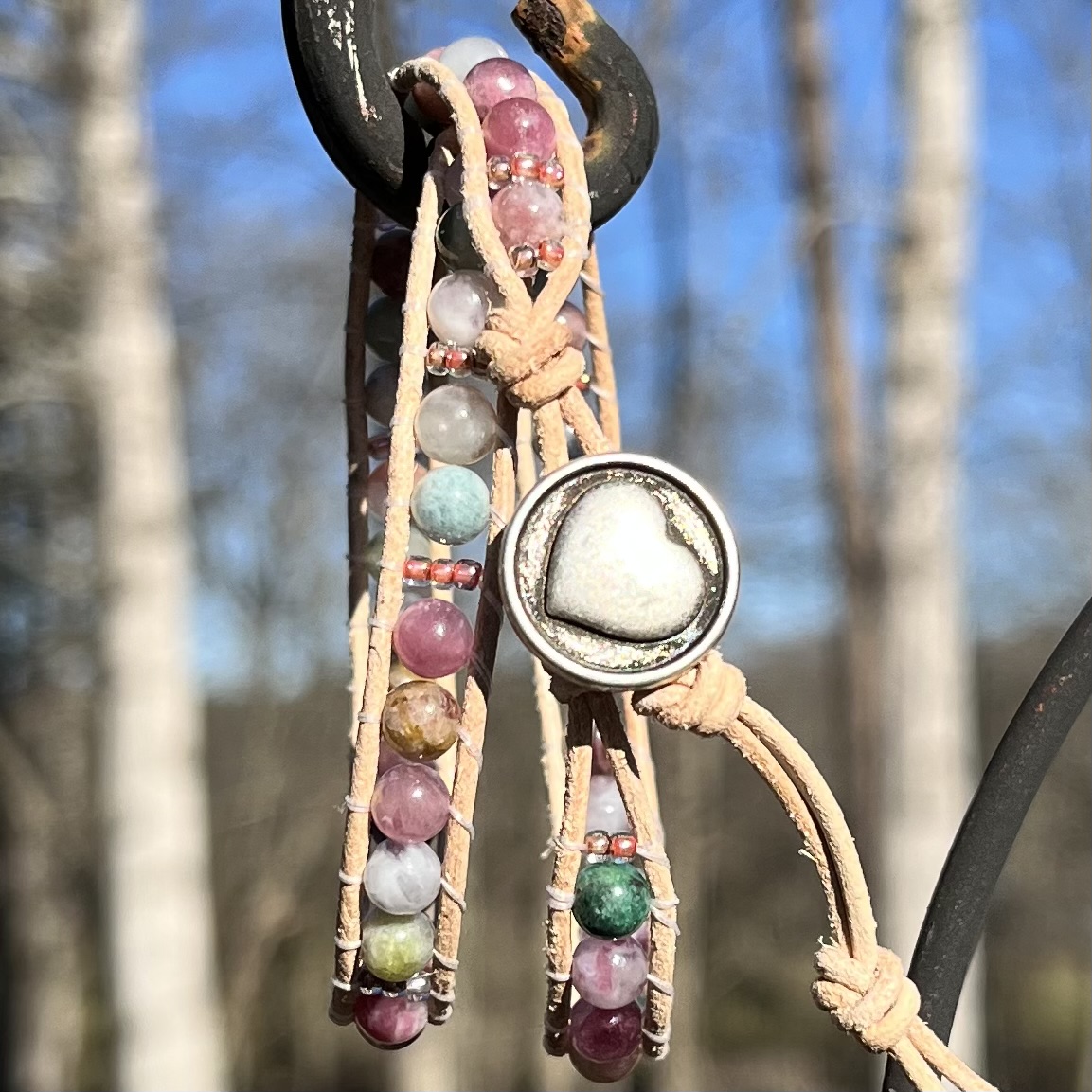 Orchid Garden, Leather & Stone Double Wrap Bracelet - Image 2