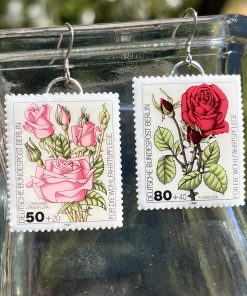 Berlin Rose, Germany, 1982, Postage Stamp Earrings