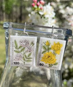 Berlin Rose 2, Germany, 1982, Postage Stamp Earrings