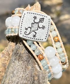 Mediterranean Coast, Leather & Stone Cuff Bracelet