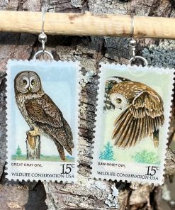 Owls, U.S.A., 1978, Vintage Postage Stamp Earrings