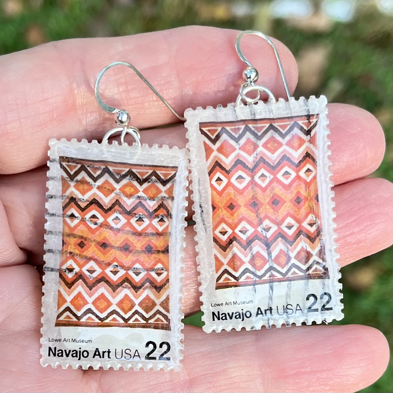 Navajo Art, USA, 1986 Postage Stamp Earrings